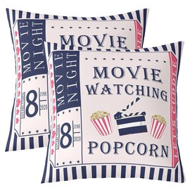 Feelyou 16 x 16-Inch Movie Theater Decor Square Cushion Covers Set of 2 Movie Night Reversible Throw Pillow Covers for Kids Women Men Popcorn Pillow Covers Home Decor Set Movie Ticket Design