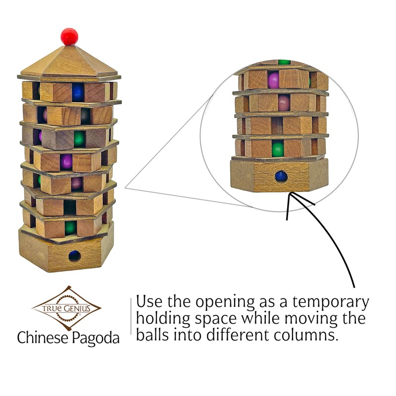 Project Genius Chinese Pagoda 3D Wood Puzzle, Mechanical Maze Brainteaser,
