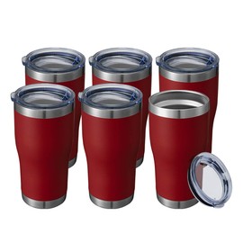 HASLE OUTFITTERS 20 oz Tumbler Bulk, Stainless Steel Tumblers with Lid, Vacuum Insulated Tumbler, Double Wall Powder Coated Cup, coffee mugs, Wine Red, 6 Pack