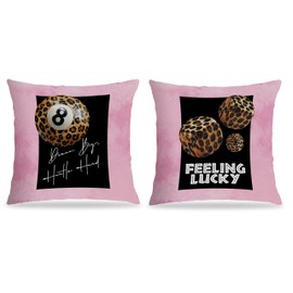 FITIE Funky Pink Cheetah Print Lucky 8 Ball Dice Pillow Covers 18x18, Leopard Print Room Decor, Trendy Leopard Decorative Throw Pillow Covers for Girls Bedroom Apartment, Set of 2