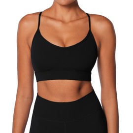 Sunzel Sports Bra for Women, Criss-Cross Open Back Adjustable Strappy Bras, Workout Gym Padded Yoga Bra with Removable Pads Black