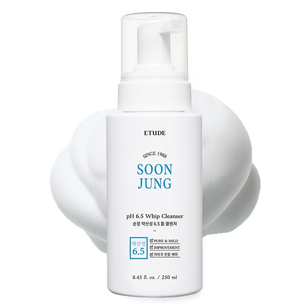 ETUDE SoonJung pH 6.5 Whip Cleanser 8.5 fl. oz. (250ml) 21AD| Non Comedogenic & Hypoallergenic Soft Bubble Hydrating Facial Cleanser for Sensitive Skin | Fragrance-Free Low-pH Korean Face Wash | K-Beauty