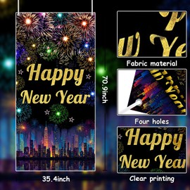 AIBIIN New Years Eve Door Backdrop for 2026, Colorful Fireworks Happy New Year Party Decor Great New Yeras Decorations for Outdoor Indoor Home Wall 5.9x3.6ft