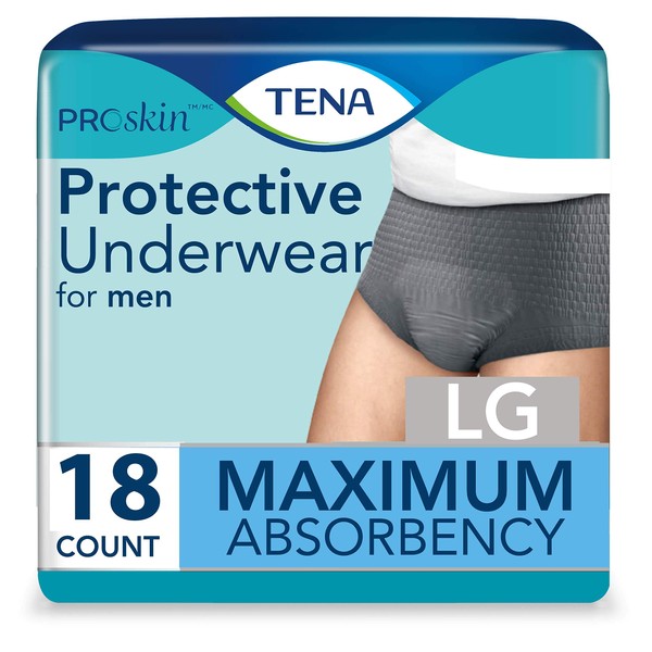 TENA ProSkin Incontinence Underwear for Men, Maximum Absorbency, Large, 18 Count