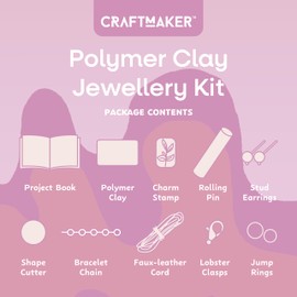 Craft Maker Polymer Clay Jewellery Kit – DIY Jewellery Making Kit with Clay, Tools & Accessories – Create Stunning Earrings, Necklaces & Bracelets – Perfect for Beginners & Crafters