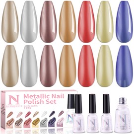 noirwhite Chrome Gel Nail Polish, 7 Colors 10ml Mirror Gel Polish Set Holographic Silver Gold Red Blue Metallic Gel Polish with Base and Top Polish Soak Off Uv Led Light Manicure Nail Art Kit