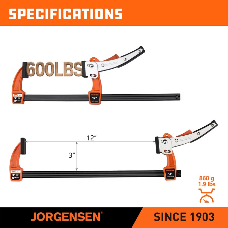 Jorgensen 12-inch Bar Clamp Set, Ratcheting Bar Clamp for Woodworking,