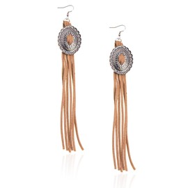 Rustic Couture's Dangle Earrings for Women Cowgirl Western Oval Leather Tassel Earrings Statement Country Jewelry