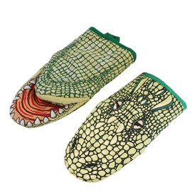 Lustige Krokodil Backhandschuhe Hitzebeständig – BBQ Ofenhandschuhe Set,Küchenschutzhandschuhe,Kreative Tierform für Erwachsene,Grillhandschuhe Anti-Verbrühung für Backofen, Mikrowelle, Backen