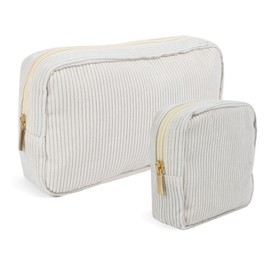 LHOEST Pack of 2 Small Cosmetic Bag for Handbag, Cord Makeup Bag with Compartments and Zip, Make Up Bag for Women Girls Travel Essentials (Beige), beige, 2 Cord Beige