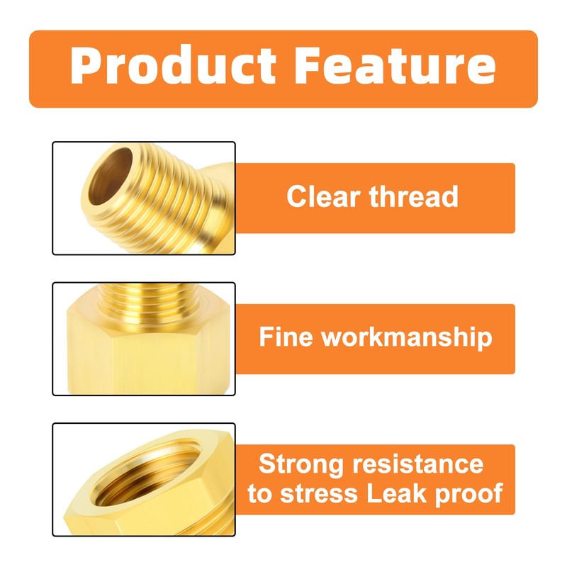 GASHER 6PCS Brass Pipe Fitting, Hex Bushing, Reducer Adapter, Reducing