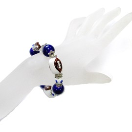 Linpeng Football Bracelet For Women, Blue White Glass Beaded Stretch Bracelet, Birthday Christmas Jewelry Gift For Mom, 1 pc