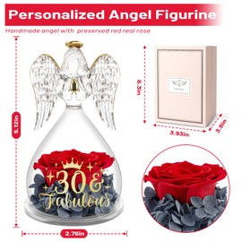 Yamonic Angel Gifts for Mom Glass Angel Figurine with Preserved Real Roses Gifts for Grandma Women, Guardian Angel with Rose for Mom Birthday Gifts Christmas Day Mothers Day (30 Fabulous)