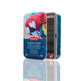 Derwent Chromaflow Colored Pencils 36 Tin, 36 Count, Multicolor, Strong Core, Soft Laydown, Art Supplies for Drawing, Blending, Sketching, Adult Coloring, Premier, Professional Quality (2306012)