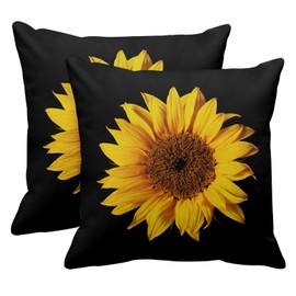 Emvency Set of 2 Sunflower Throw Pillow Covers Yellow Black Sun Flowers Decor Pillowcases Polyester 18 X 18 Inch Square Hidden Zipper Home Cushion Decorative Pillowcase