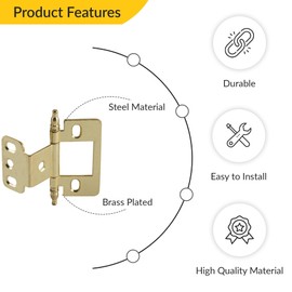 Brixwell QH3K-001 Decorative Butt Hinge, Partial Wrap, Non-Mortise, Minaret Finial for Inset face Frame Doors, Brass-Plated
