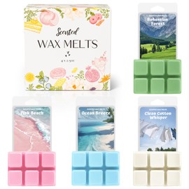 WAXCANPY Summer Wax Melts, Scented Soy Wax Melts, Natural Soy Wax Cubes - 4 Scents: Bohemian Forest,Pink Beach,Ocean Breeze,Clean Cotton Whisper(4 x 2.5 oz)