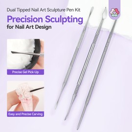 SAVILAND Advanced Nail Art Sculpture Pen Kit: Precision Sculpting Nail Art Tools 3pcs Dual Tipped Steel Nail Dotting Tool Precision Carving 3D Nail Gel Pen Nail Design Tools Nail Technician Salon Pro