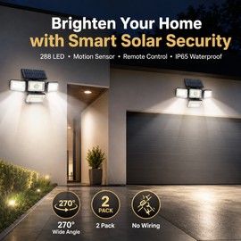 Solar Motion Sensor Outdoor Lights for Security – 4-Head Waterproof Flood Lights for Yard, Garage & Patio