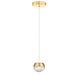 JoollySun Single Mini Pendant Light: 1-Light LED Modern Ceiling Hanging Lights Fixtures with Bubble Crystal Globe for Kitchen Island Bar Bathroom Bedside - Brushed Gold
