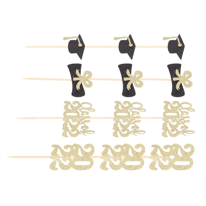 9Sets 2022 Graduation Cupcake Toppers Glitter Alphabet Numbers Diploma Bachelor