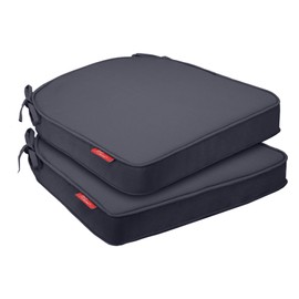 Pcinfuns Outdoor Chair Cushions 19"x19"x3" Set of 2,Memory Foam Seat Cushion for Patio Furniture with Ties,Removable Cover Hidden Zipper Round Corner for Yard Garden,Black Grey