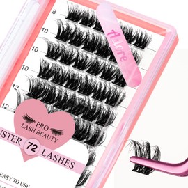 PRO Lash Clusters, 72 Pcs Individual Cluster Lashes 3D Effect DIY Lash Extension 8-16mm Eyelash Clusters Volume Wispy Lashes Super Thin Band Reusable Soft & Comfortable(Adore-3D Fluffy,D-8-16mix)