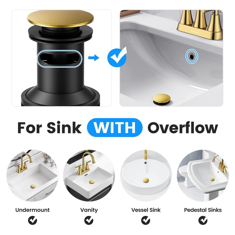Bathroom Sink Drain with Overflow with Hair Catcher Anti-Clog Sink