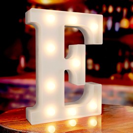 Marquee Letters E, Led Letter Lights, 26 Alphabet Battery Powered LED Light Up Name Sign, Decorative Lighted Standing Letters for Graduation Party Night Light Wedding Birthday Room Bar Wall Decor