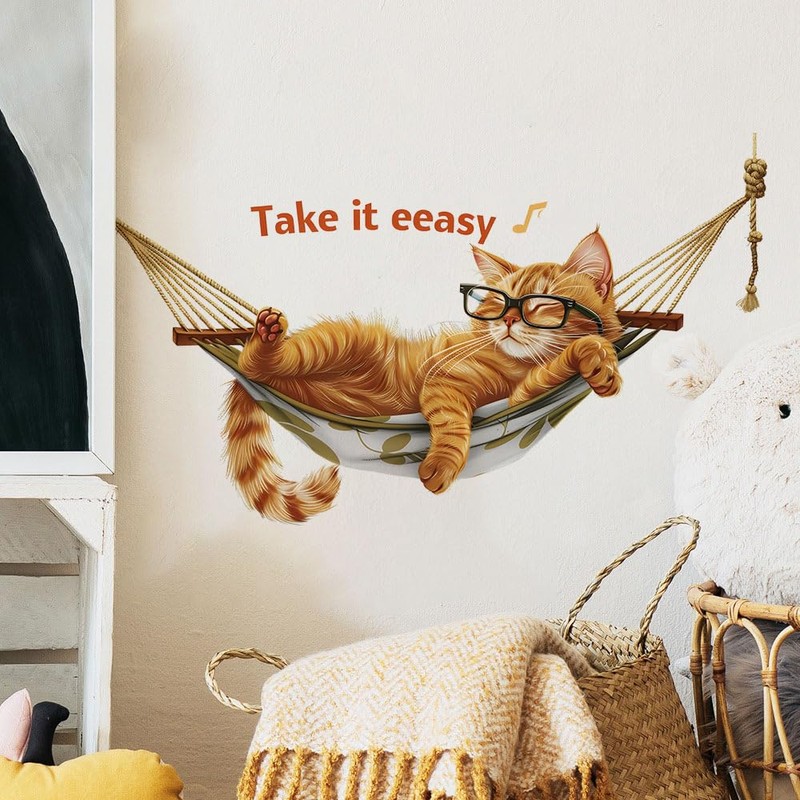 Cute Cat in Hammock Wall Sticker PVC Cartoon Home Decoration