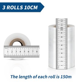 3 Rolls of Packaging Film, Packaging Film Roll, Transparent Packaging Film, 10 cm Wide, Packaging Film for Furniture, Transparent Stretch Film Roll for Furniture, Moving, Pallets, Transport