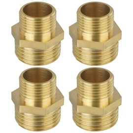 Flintronic 4PCS Brass Tap Valve Connector, G3/8 Inch Brass Double Nipple Connector (Ø15mm), Double Nipple Thread Fitting Connecting Piece Suitable for Drinking Water