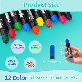 12 Colors Dog Hair Dye Pens - Non-Toxic & Washable Dog Hair Dye Chalk, Temporary Hair Color Painting Crayons for Dogs/Cats/Rabbit/Horses Grooming, Safe and Fun Grooming Accessory for Pet Styling