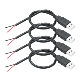 4Pcs USB A Male to 2 Pin Bare Wire 11inch, 20AWG 5V/5A 2 Pin Pigtail Open End Power Cord, for USB Equipment Installed or Replace Repair DIY Cable