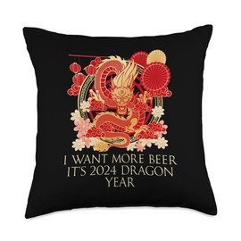 I Want Beer Its Dragon Year Chinese New Year Beer Lover Throw Pillow