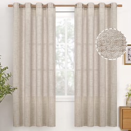 YoungsTex Natural Linen Curtains 72 Inch Long Living Room Light Filtering Window Curtain Drapes with Bronze Grommet for Bedroom Farmhouse Room Divider, 2 Panels, 52 X 72 Inch
