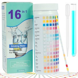 [-] 16 in 1 Water Testing Kit for Drink Water Accurate Water Test Strips Water Quality Measurement Strips Kits for Hardness pH Lead Mercury Copper and More [-](100 Pieces/Tube)