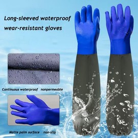 MITUMORMOR Teichhandschuhe Lang, 70cm Teichpflege Handschuhe, PU Handschuhe Sandstrahlen, Wasserdicht Handschuhe, Fischerhandschuhe