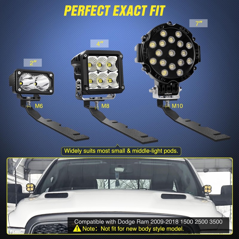 Nilight Ditch Light Brackets Hood Hinges Mount Brackets for Auxiliary