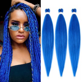 Blue Braiding Hair Pre stretched 18 Inch 3 Packs Pre-stretched Braiding Hair EZ Braid Yaki Texture Synthetic Hair Extensions for Crochet Box Braids