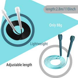 Yicoovey 2.8 m adjustable skipping rope, PVC skipping rope for adult fitness for boys and girls, lightweight skipping rope, professional speed skipping rope, ABS anti-slip handle