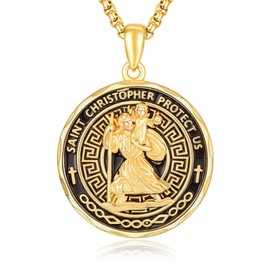 KINGWHYTE 925 Sterling Silver St Christopher Necklace for Men Miraculous Medal Pendant Protect Us Vantage Amulet Vintage Religious Jewelry Gifts