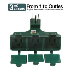 FiiMan 3 Outlet Outdoor Wall Adapter, UL Listed 3-Prong Grounded Outlet Splitter, Weatherproof Heavy Duty Multi Outlet Power Plug Extender with Dust-Proof Cover, Green (2 Pack)