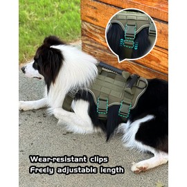 kukurabi No Pull Tactical Dog Harness for Large Dogs, Adjustable Reflective Military Pet Harness, Mesh Breathable Service Dog Vest with Easy Control Handle, Khaki, L