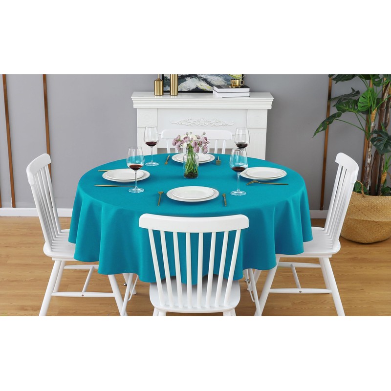 FOLINS&HOME 2 Pack Teal Round Tablecloth - 60 Inch Waterproof