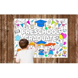 Graduation Coloring Poster Tablecloth for Preschool Graduation Decorations 2025, PRE K Grad Decorations Gifts, 40 X 30 Inches Coloring Banner for Kids Preschoool Grad Party Favor Supplies 1HHBZ