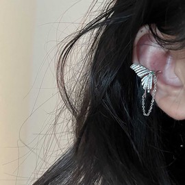 Cimenexe Bohemian Crystal Mermaid Tail Cuff Earring Sliver Fish Tail Cartilage Cuff Earring Cz Mermaid Tail Fish Cuff Earring Rhinestone Cartilage Chain Cuff Earring Jewelry for Women and Girls Gifts