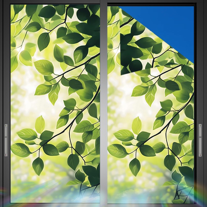 Nuxovilar Green Leaf Light Window Film, 17.7×39.4inch, Fresh Leaf Pattern