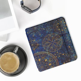 kwmobile Flip Case Compatible with Tolino Vision 6 Case - eReader Case - Mandala Yellow Dark Blue