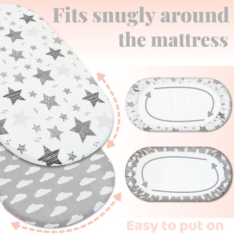 Selemavi Moses Basket Fitted Sheets Set – 100% Cotton, 3pc